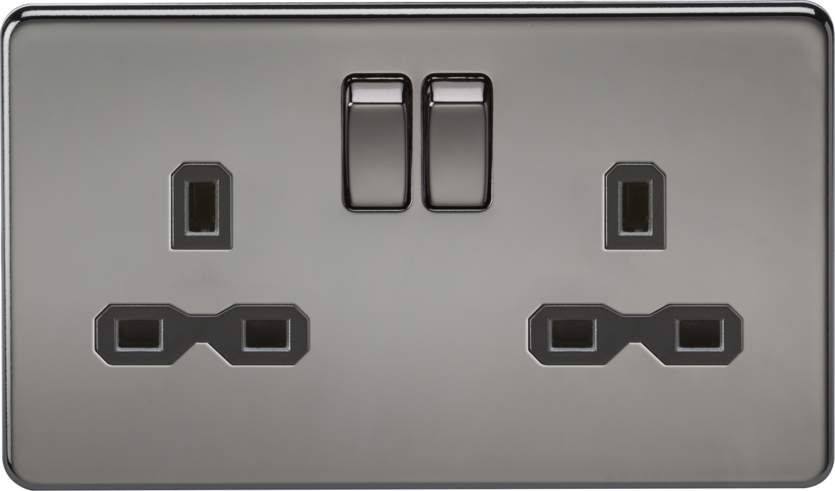 13A 2G DP Switched Socket - Black Nickel with Black Insert