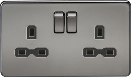 13A 2G DP Switched Socket - Black Nickel with Black Insert