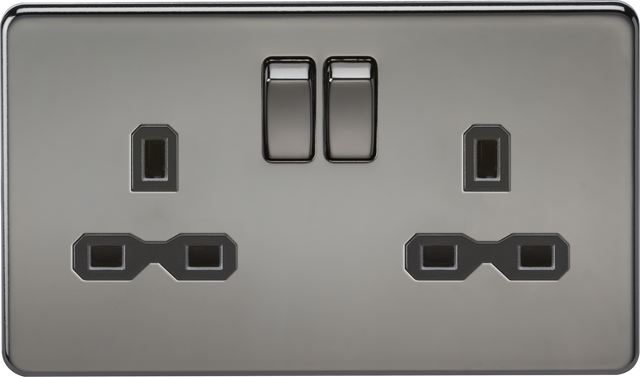 13A 2G DP Switched Socket - Black Nickel with Black Insert