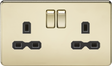 13A 2G DP Switched Socket - Polished Brass with Black Insert