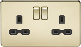 13A 2G DP Switched Socket - Polished Brass with Black Insert