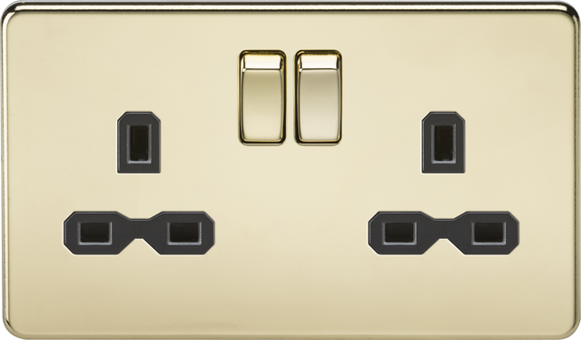 13A 2G DP Switched Socket - Polished Brass with Black Insert