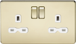 Polished Brass 2G DP Switched Socket with White Insert