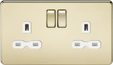 Polished Brass 2G DP Switched Socket with White Insert