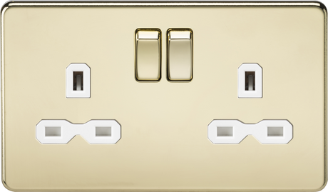 Polished Brass 2G DP Switched Socket with White Insert
