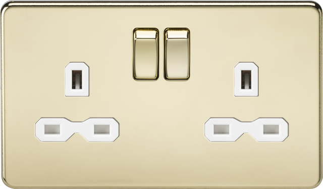 Polished Brass 2G DP Switched Socket with White Insert