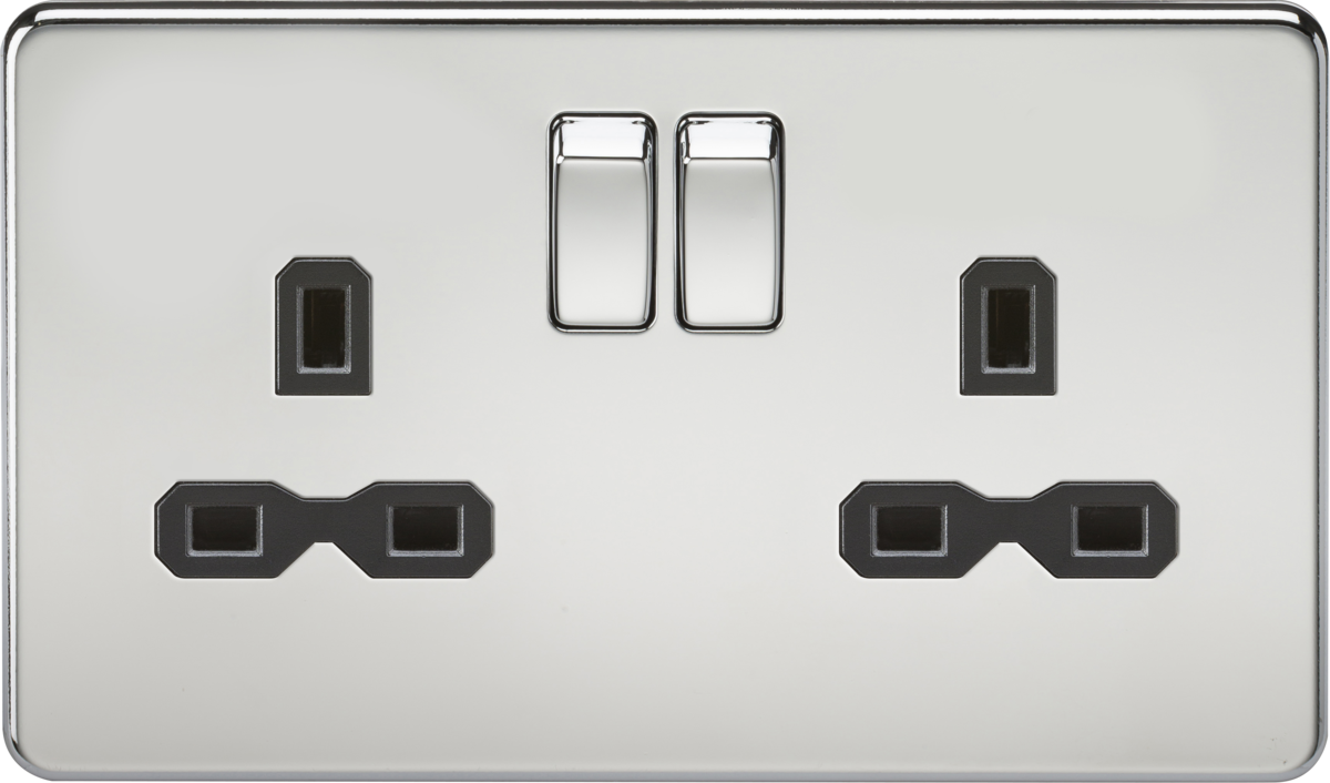 13A 2G DP Switched Socket - Polished Chrome with Black Insert