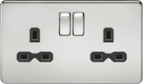 13A 2G DP Switched Socket - Polished Chrome with Black Insert
