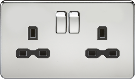 13A 2G DP Switched Socket - Polished Chrome with Black Insert