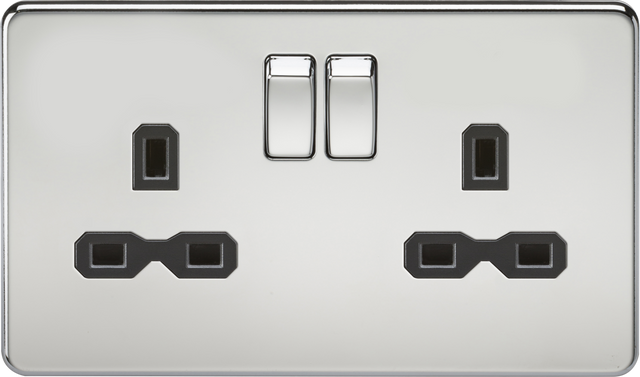 13A 2G DP Switched Socket - Polished Chrome with Black Insert