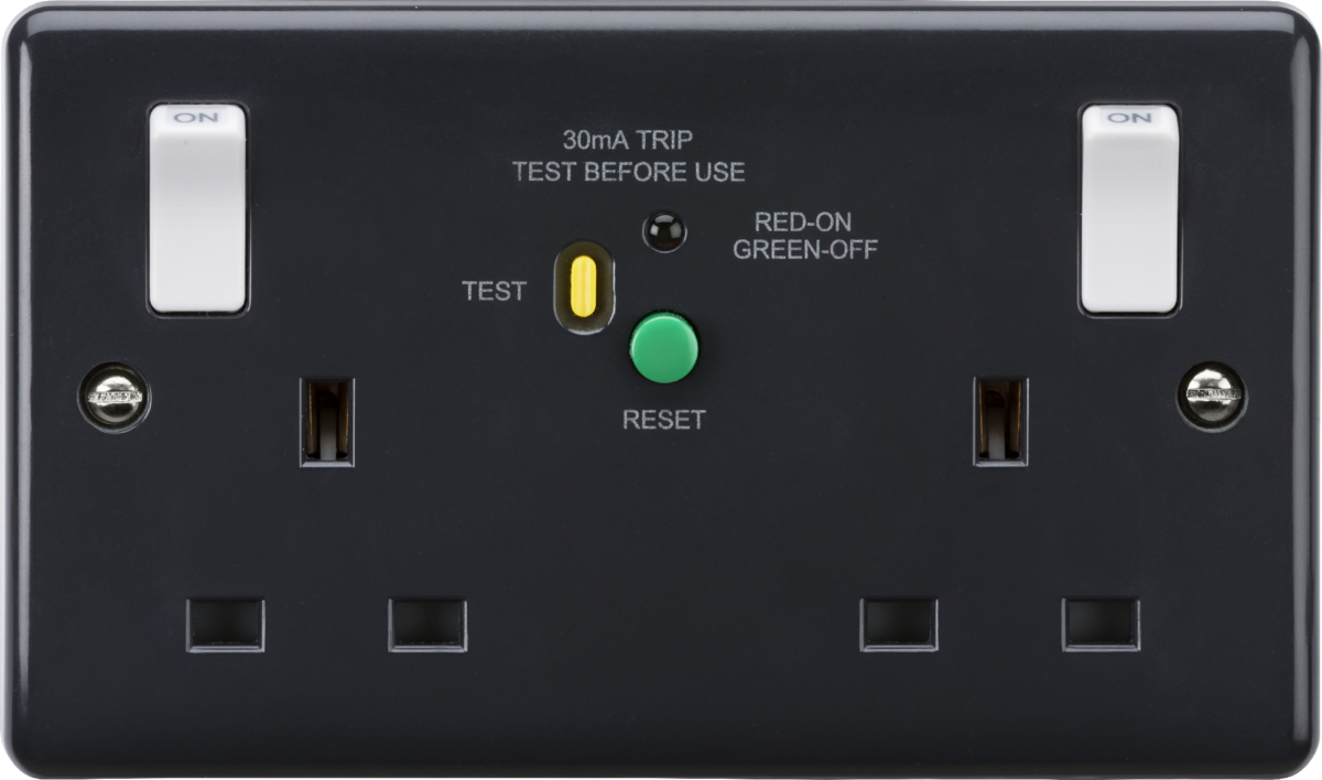 13A 2G DP RCD Switched Socket with Outboard Rockers - Anthracite