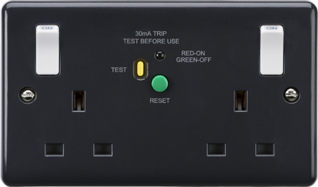 13A 2G DP RCD Switched Socket with Outboard Rockers - Anthracite