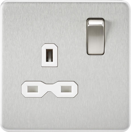 13A 1G DP Switched Socket - Brushed Chrome with White Insert