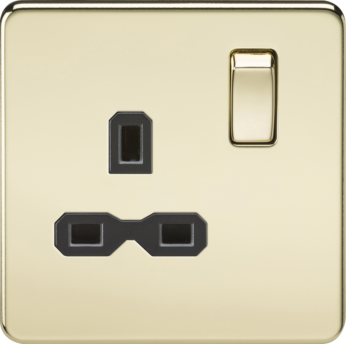 13A 1G DP Switched Socket - Polished Brass with Black Insert