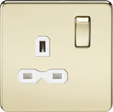 13A 1G DP Switched Socket - Polished Brass with White Insert
