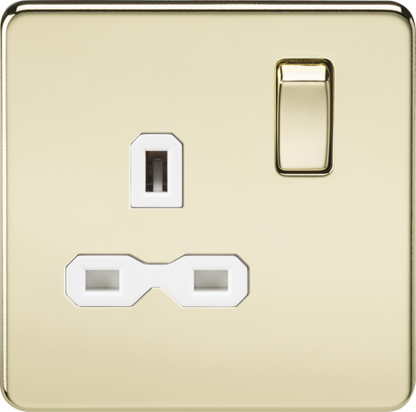 13A 1G DP Switched Socket - Polished Brass with White Insert