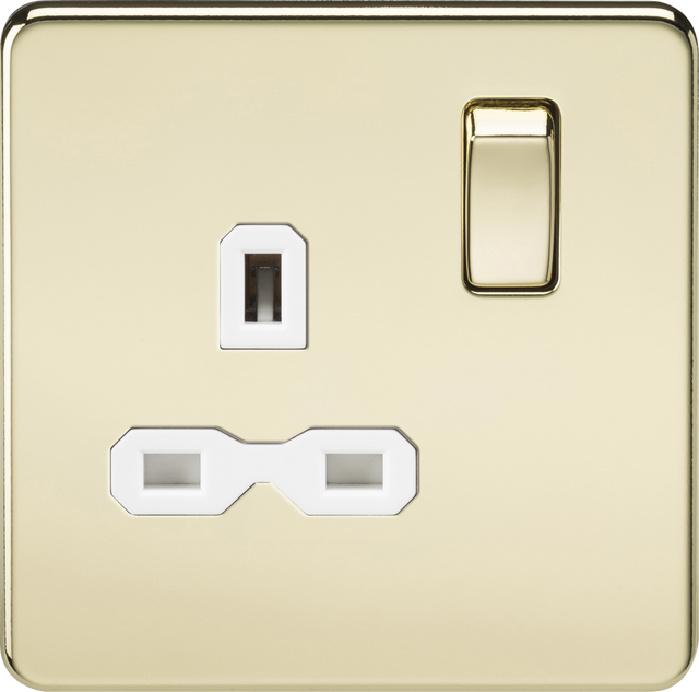 13A 1G DP Switched Socket - Polished Brass with White Insert