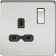 13A 1G DP Switched Socket - Polished Chrome with Black Insert