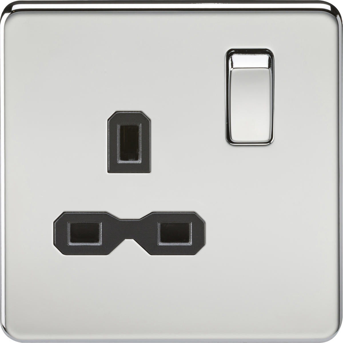 13A 1G DP Switched Socket - Polished Chrome with Black Insert