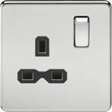 13A 1G DP Switched Socket - Polished Chrome with Black Insert