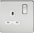 13A 1G DP Switched Socket - Polished Chrome with White Insert