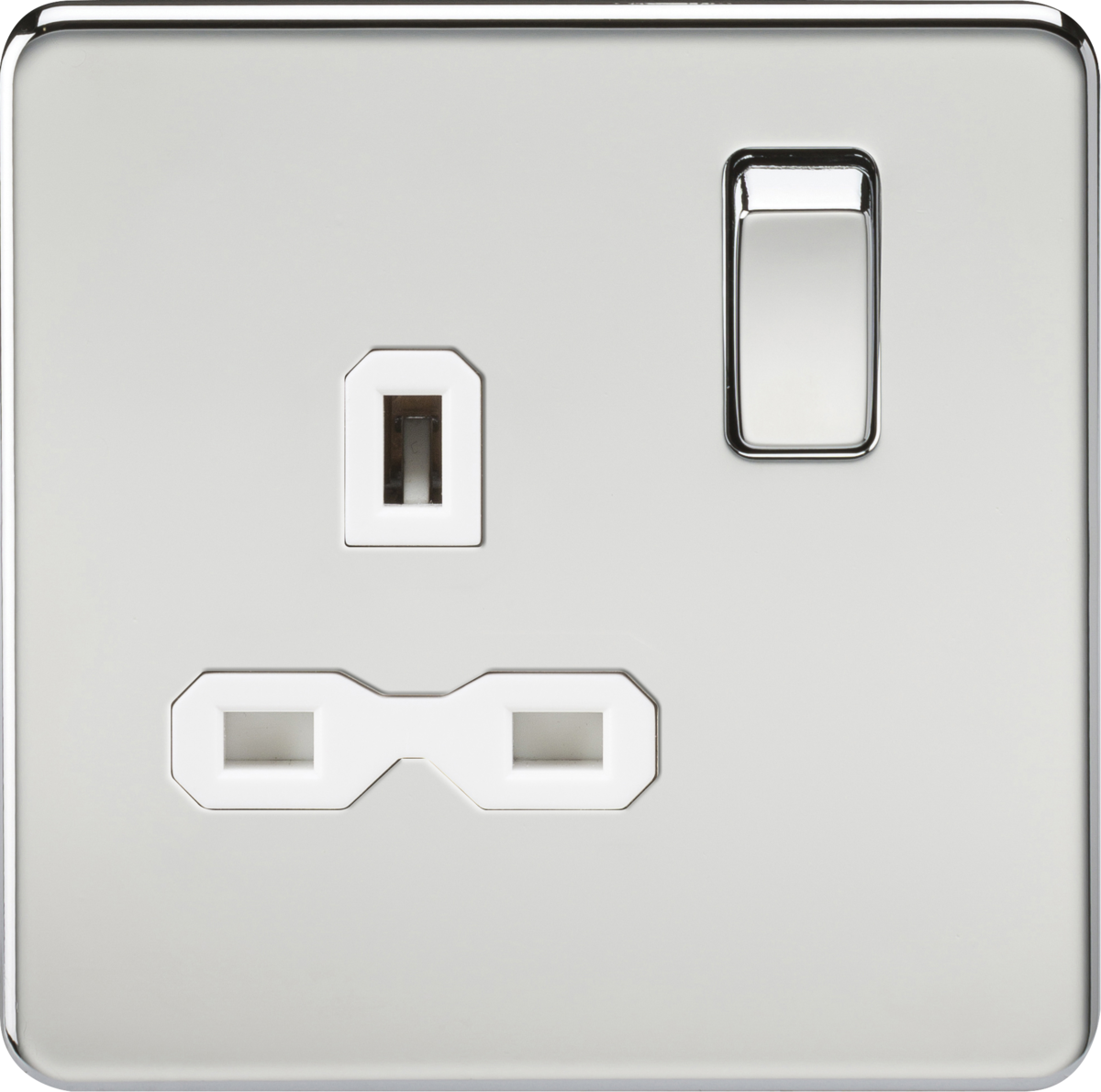 13A 1G DP Switched Socket - Polished Chrome with White Insert