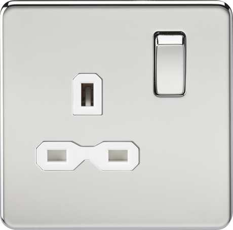 13A 1G DP Switched Socket - Polished Chrome with White Insert