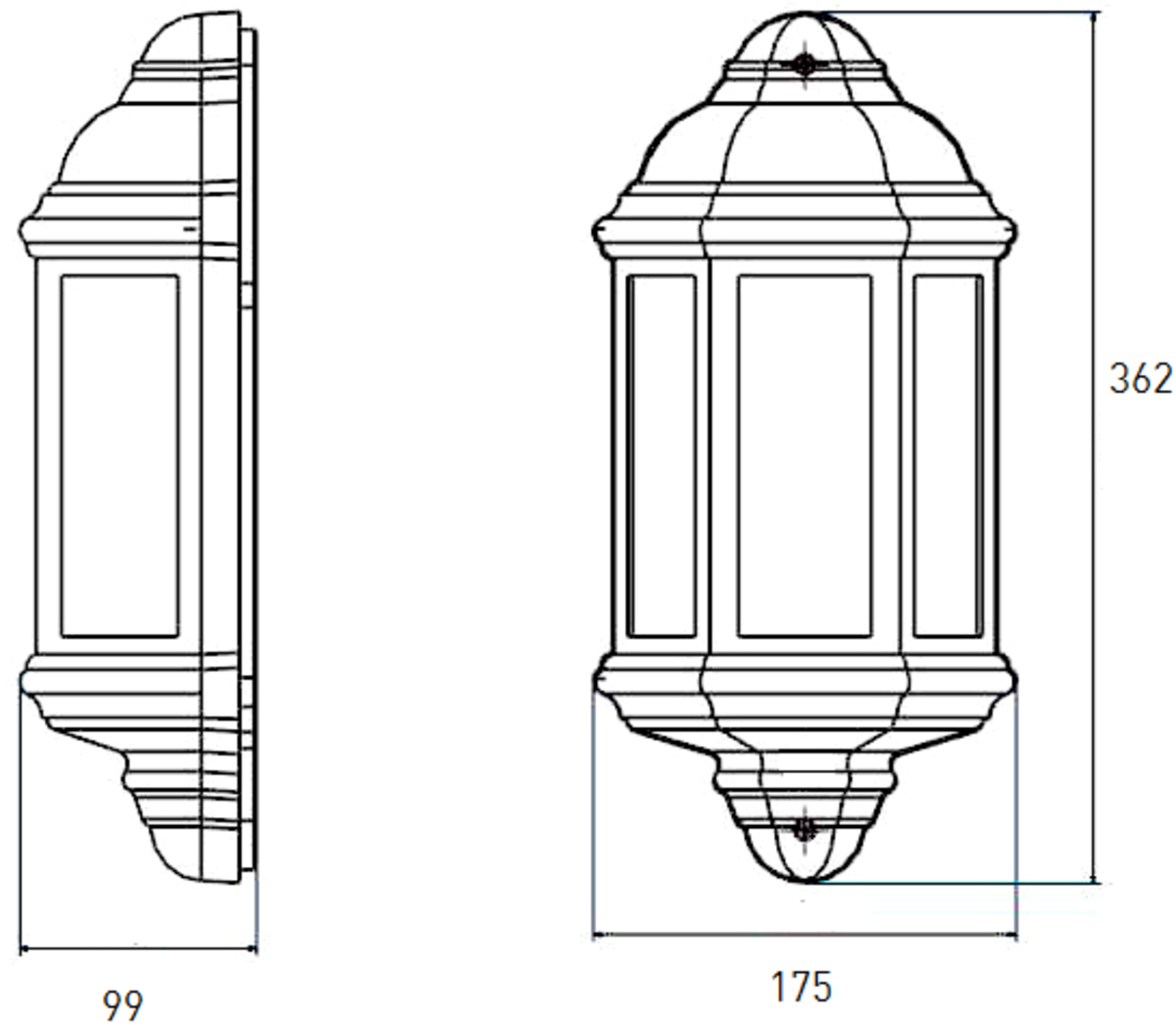 230V IP54 LED Half Wall Lantern - Black Finish