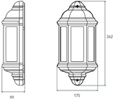 230V IP54 LED Half Wall Lantern - Black Finish