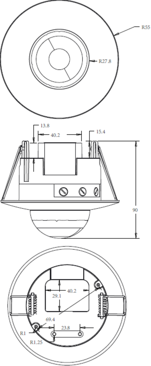 Alternate view of IP20 Wide Range 360° PIR Sensor - Recess Mounting