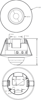 Alternate view of IP20 Wide Range 360° PIR Sensor - Recess Mounting