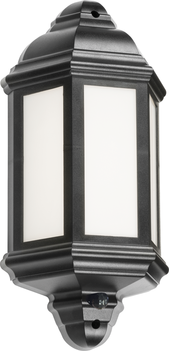 230V IP54 LED Half Wall Lantern with PIR - Black