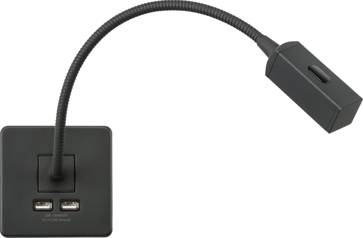 230V LED Dimmable Reading Light with Dual USB A+A - Anthracite