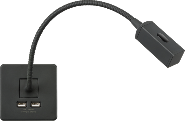230V LED Dimmable Reading Light with Dual USB A+A - Anthracite