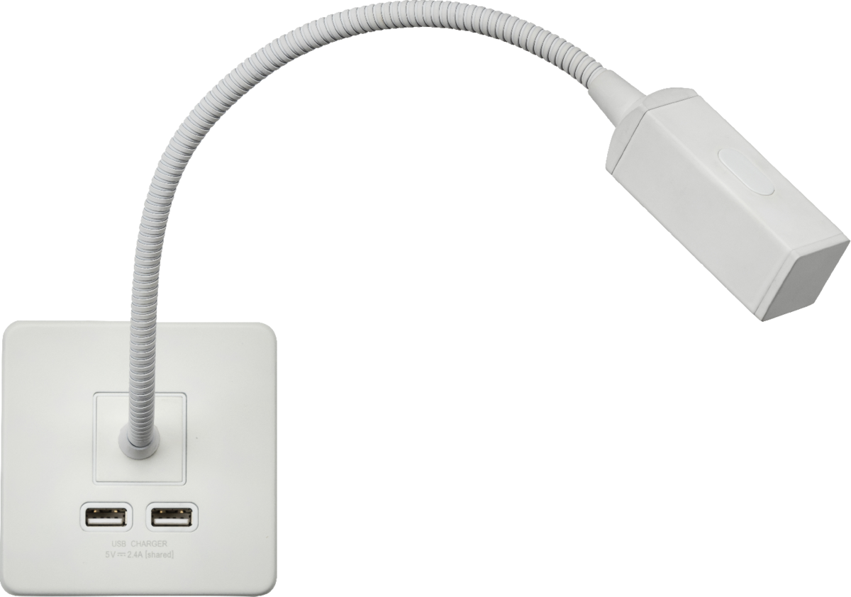 230V LED Dimmable Reading Light with Dual USB A+A - Matt White