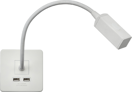 230V LED Dimmable Reading Light with Dual USB A+A - Matt White
