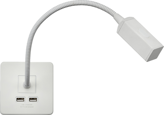 230V LED Dimmable Reading Light with Dual USB A+A - Matt White