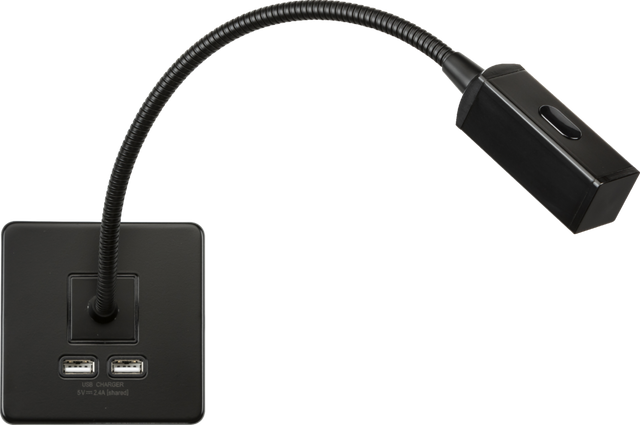 230V LED Dimmable Reading Light with Dual USB A+A - Matt Black