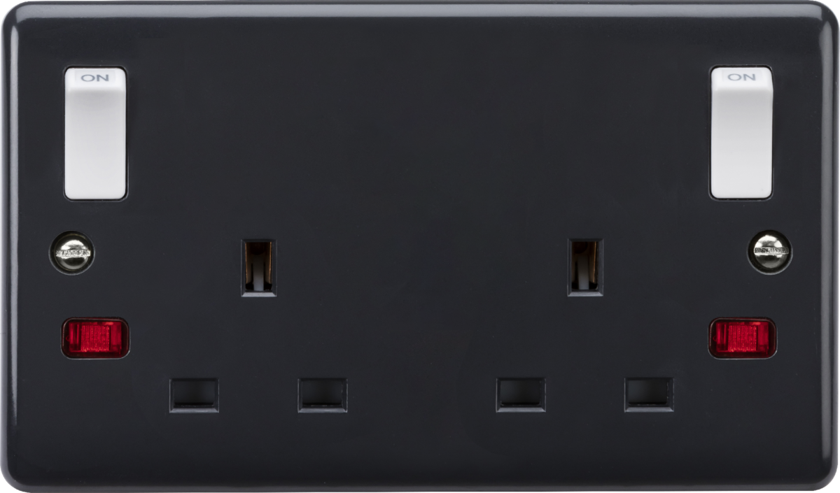 13A 2G DP Switched Socket with Twin Earths and Outboard Rockers and Neons - Anthracite