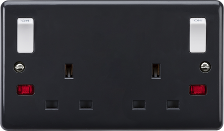 13A 2G DP Switched Socket with Twin Earths and Outboard Rockers and Neons - Anthracite