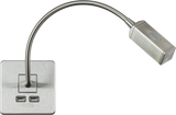 230V LED Dimmable Reading Light with Dual USB A+A - Brushed Chrome