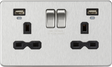 13A 2G Switched Socket with Dual USB and LED Indicators - Brushed Chrome