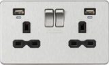 13A 2G Switched Socket with Dual USB and LED Indicators - Brushed Chrome