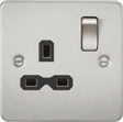 13A 1G DP Switched Socket - Brushed Chrome with Black Insert