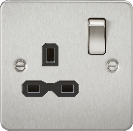 13A 1G DP Switched Socket - Brushed Chrome with Black Insert