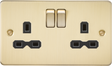 Brushed Brass 13A 2G DP Switched Socket with Black Insert