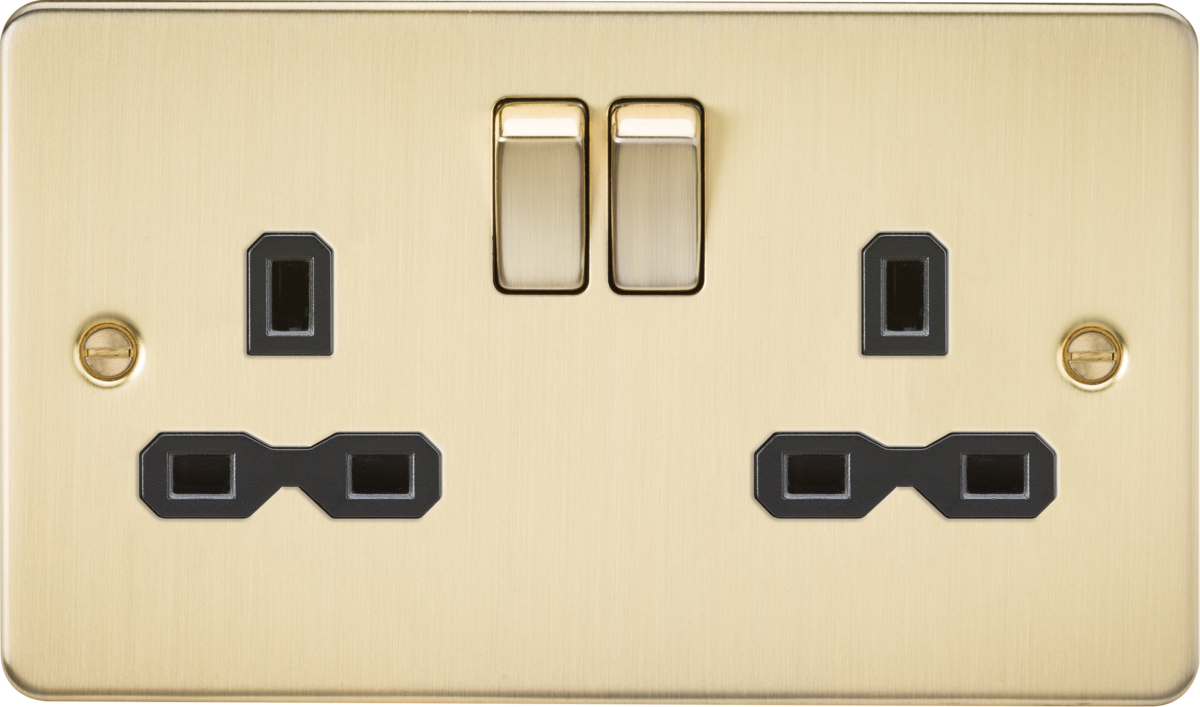 Brushed Brass 13A 2G DP Switched Socket with Black Insert