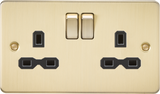 Brushed Brass 13A 2G DP Switched Socket with Black Insert
