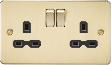 Brushed Brass 13A 2G DP Switched Socket with Black Insert