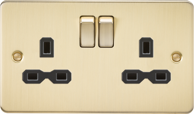 Brushed Brass 13A 2G DP Switched Socket with Black Insert